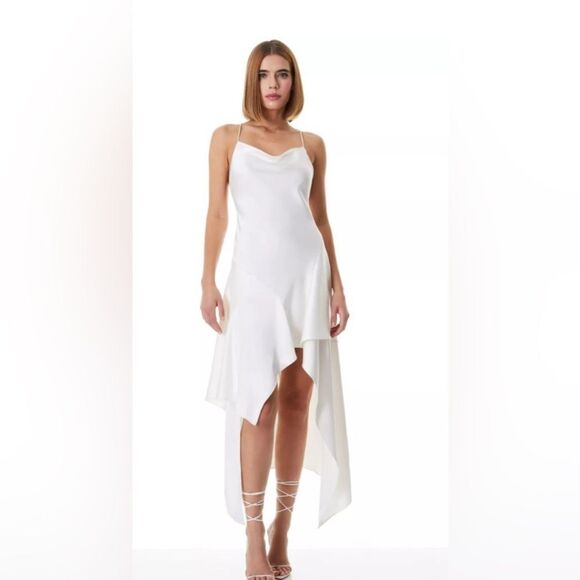 Alice + Olivia NWT EVANA  Asymmetrical Dress In Ecru Size 2 - Picture 2 of 7